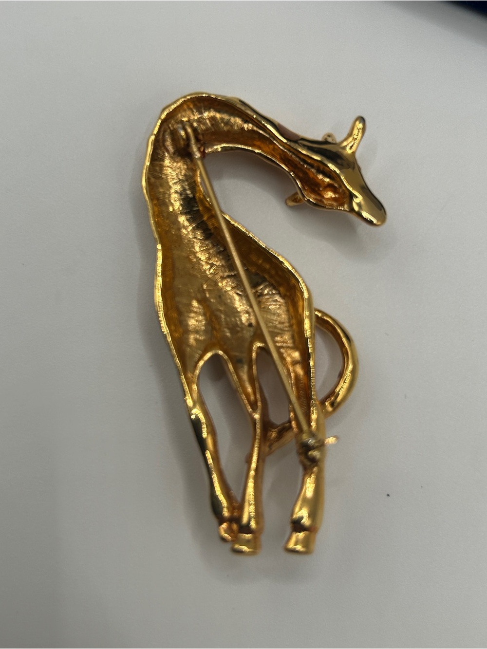 Gold Giraffe Brooch with Brown Enamel Crystal Accents - Picture 5 of 11